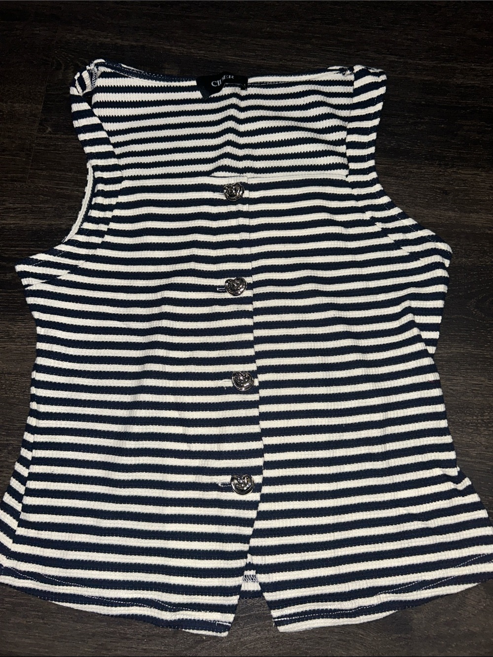 Cider Navy & White Striped Button-Front Sleeveless Top